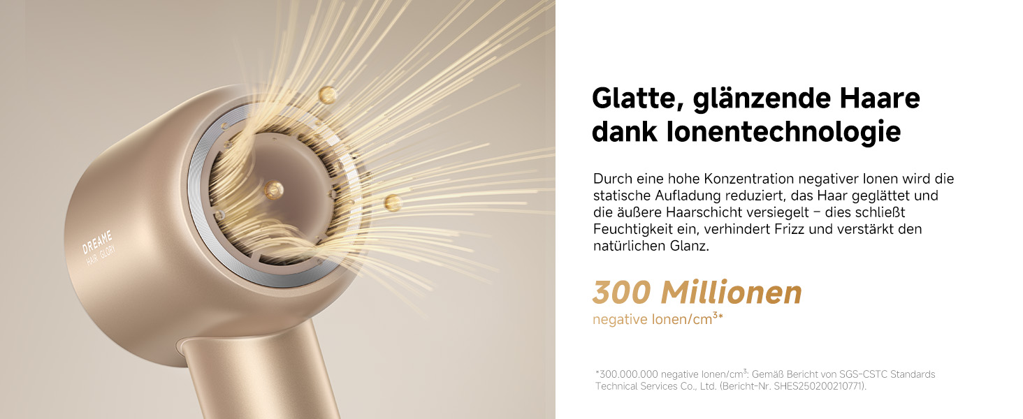 Фен DREAME Hair: Швидке сушіння, 110 000 обертів/хв, іонізація, регулювання температури та потужності, насадки, тиха робота, білий (золотий, Glory Mix)