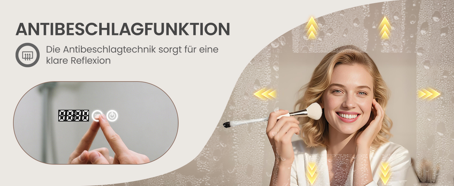 Дзеркало для ванної кімнати AQUABATOS з підсвічуванням 100x70 см LED, антизапар, сенсорне керування, 3 кольори світла, регулювання яскравості