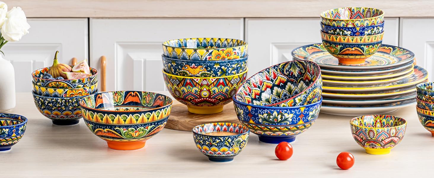 Набір супових тарілок Henten Home, 4 шт. - 300 мл, порцеляна, для супу, десерту, морозива, набір, богемний стиль