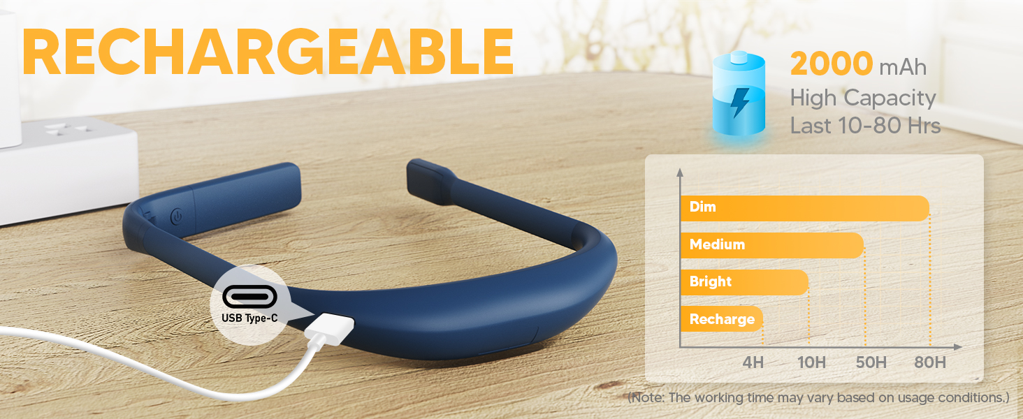 LED лампа на шию для читання Buch синя: книжкова лампа, ліхтарик для в'язання, подарунок чоловікові на Різдво