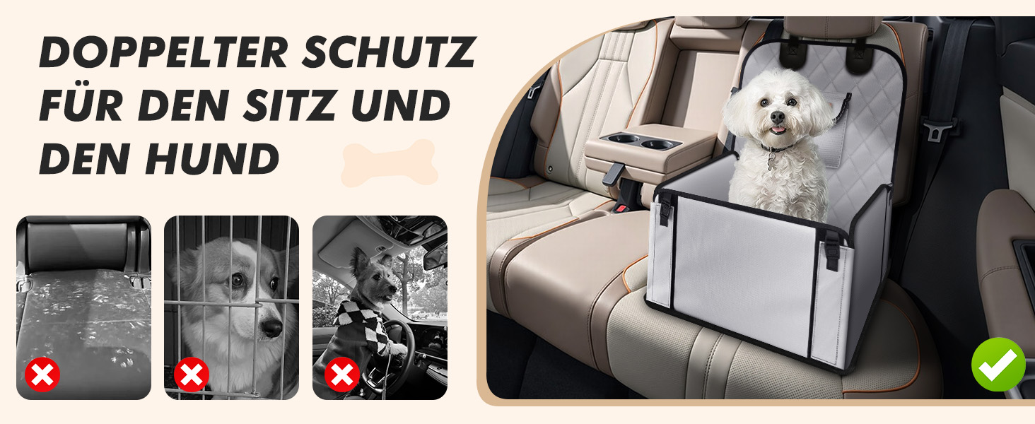 Автокрісло для собак: стабільне, водонепроникне, з підсиленими стінками та ременями безпеки, сіре