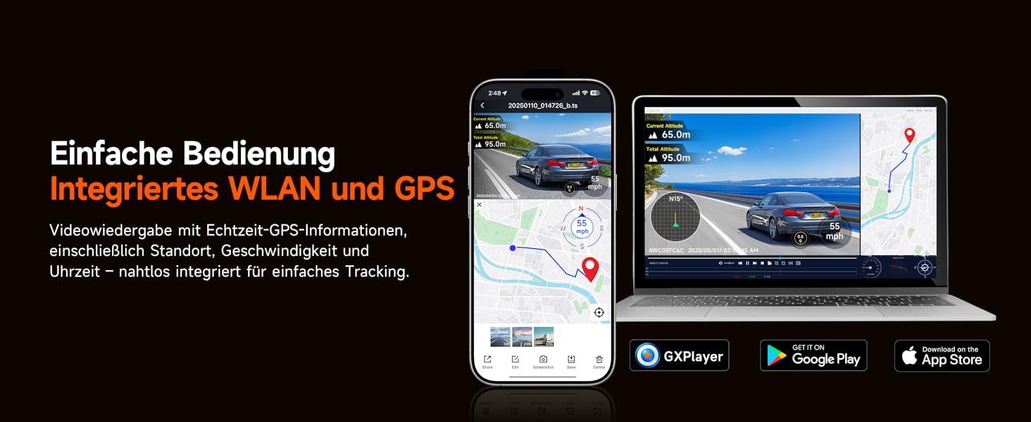 Відеореєстратор E-YEEGER Dashcam Auto 345° Panorama 4K+2.5K з GPS, WiFi, HDR, Нічне бачення, Паркувальний режим, Loop-запис, SD-карта 64GB