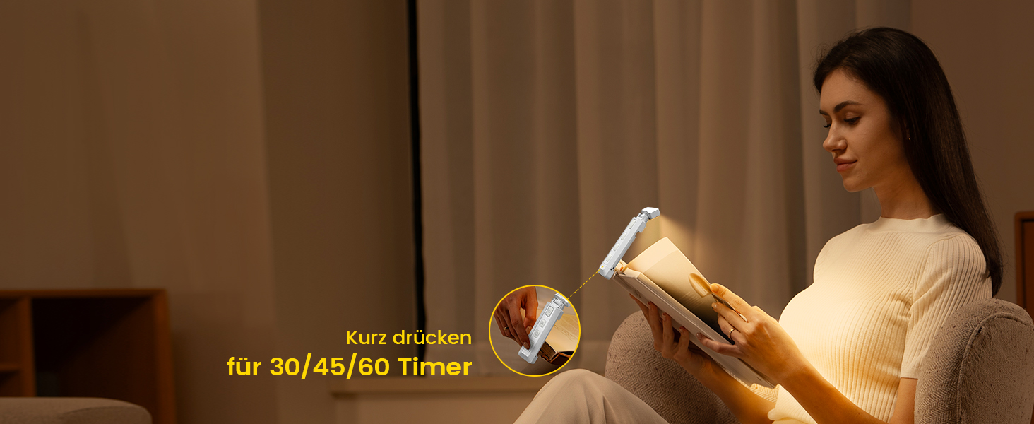 Glocusent LED лампа для читання з кріпленням для книг, висувна лампа для книг, нічник з 5 рівнями яскравості та 3 кольорами, USB-зарядка з таймером для дітей – ідеально для шанувальників Бібі та Тіни, білий колір