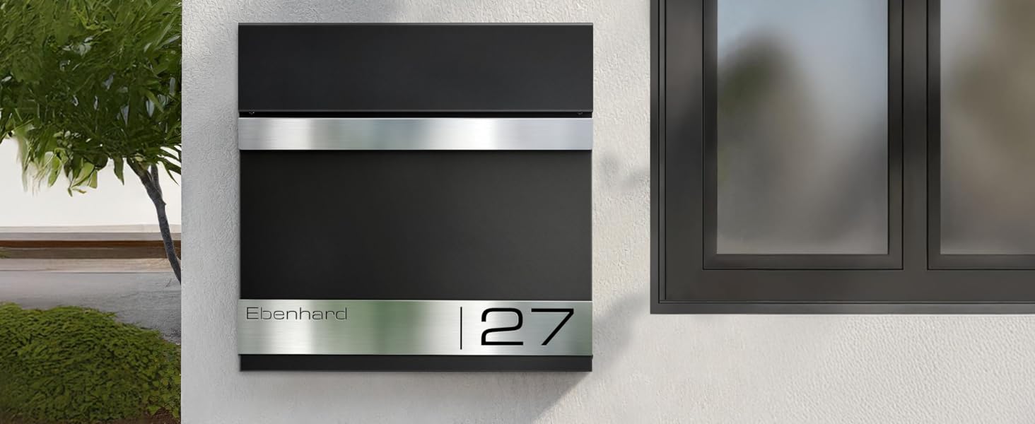 Поштова скринька Metzler Premium Stencil Anthrazit з газетницею та табличкою для імені - настінна, нержавіюча сталь V2A з порошковим покриттям RAL 7016