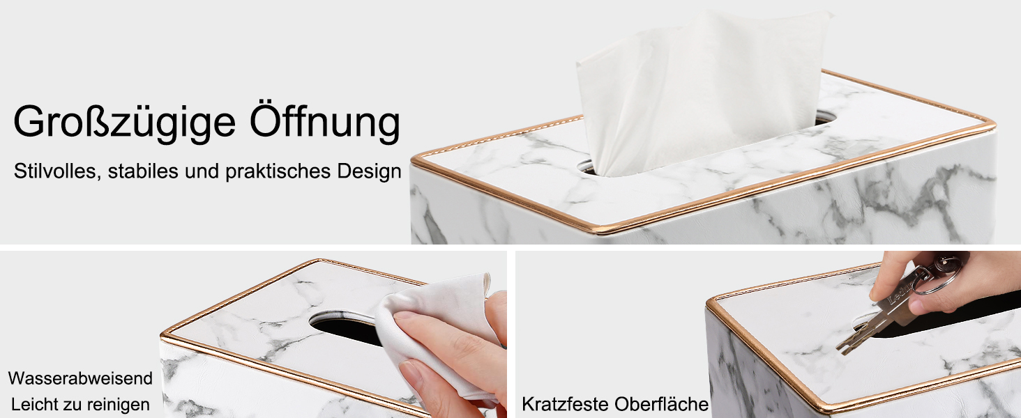 Коробка для серветок Rarapop з PU-шкіри, прямокутна, для комода, ванної кімнати, офісу (мраморний дизайн)