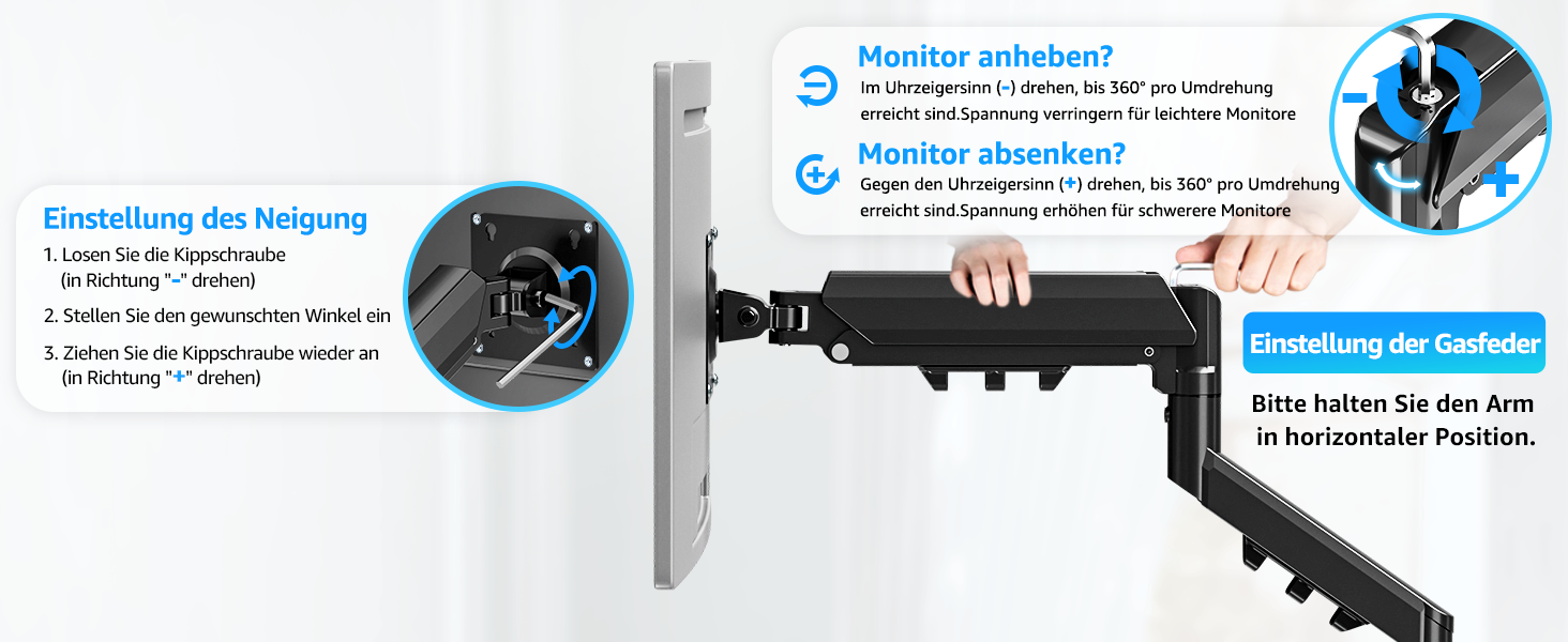 Кріплення для монітора MOUNTUP, 13-32 дюйми, 2-9 кг, VESA 75/100mm, газ-амортизатор, 360° оберт, регулювання висоти, нахил, EU8015B, Single arm