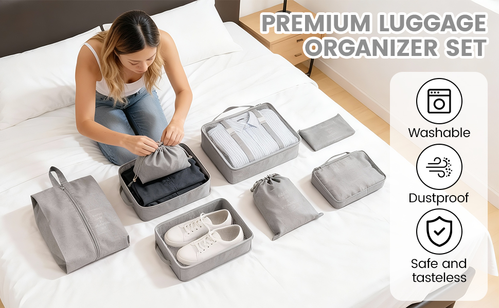 Органайзер для валізи Zorplex, набір 10 шт: кубики для пакування, аксесуари для подорожей, сумки для одягу, взуття та косметики (сірий)