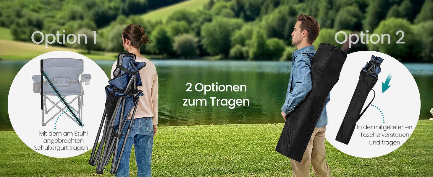 Крісло складане SONGMICS для кемпінгу з підсклянником, блакитне (до 205 кг)