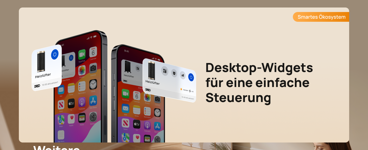 Електричний обігрівач Dreo 2000W з термостатом та Wi-Fi, 16 дюймів, 3 режими, 3 швидкості, 12h таймер, для спальні, золотий