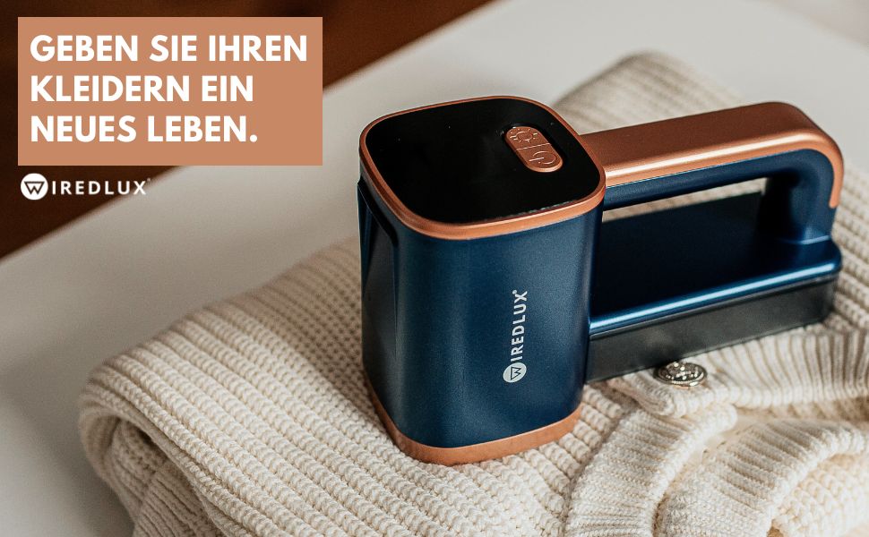 Електричний машинка для видалення катишків WiredLux для одягу та меблів, LED-підсвітка, 3 швидкості, 6-лезова, USB-зарядка, графітово-сірий/мідний, кобальтово-синій/мідний