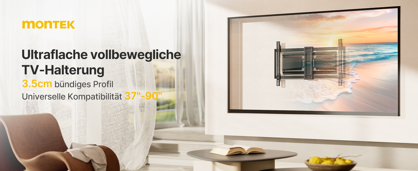 Настінне кріплення для телевізора monTEK Ultra Slim 37-90 дюймів (до 85 кг), поворотне, з похилом, висувне, VESA 600x400