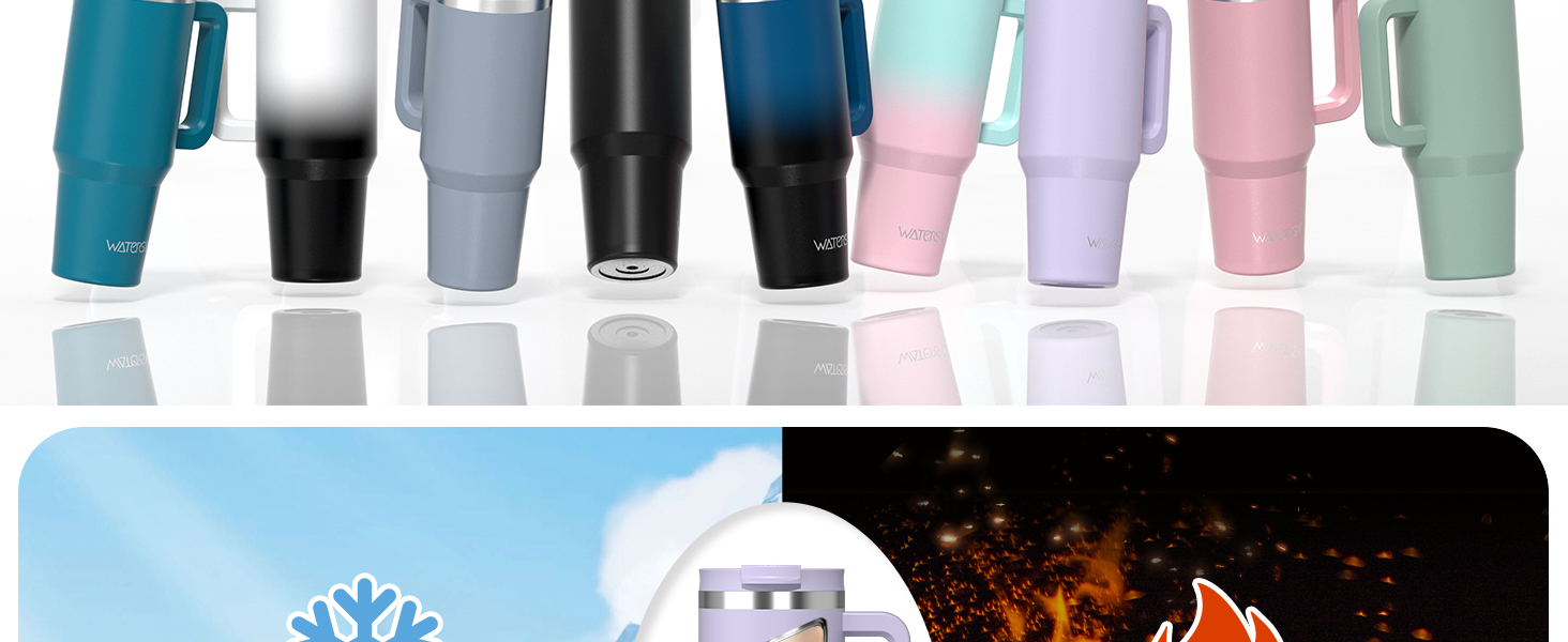 Термокружка WATERSY 1.2л з 2 трубочками, виготовлена з нержавіючої сталі, з витіканням, для кави та напоїв To Go, вакуумна ізоляція, без BPA, з кришкою, що закручується, охолоджує до 12 годин, ретро-дизайн, зелений/фіолетовий