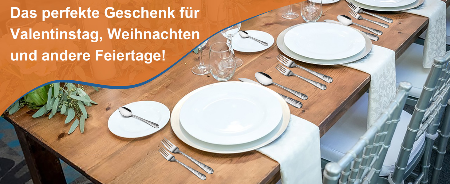 Набір столових приборів Joyfair на 6 осіб (30 предметів), нержавіюча сталь, молоткова обробка, ніж, виделка, ложка, елегантний столовий прибор для дому/вечірки/ресторану, високоглянцевий, придатний для миття в посудомийній машині