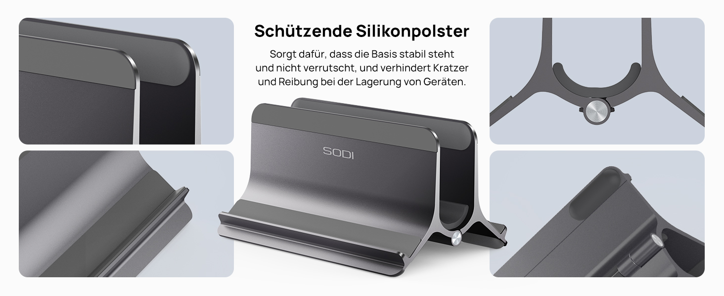 Підставка для ноутбука SODI вертикальна, автоматична, з алюмінію, для MacBook Pro/Air, ноутбуків, планшетів, телефонів (сіра)