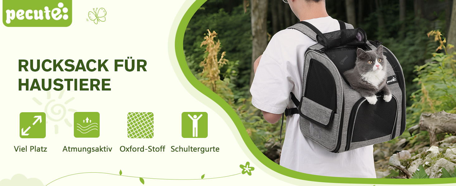 Pecute Pet Carrier Backpack with Mesh Window - Portable & Foldable Cat Carrier, Breathable & Lightweight Dog Carrier - Waterproof Oxford Cloth, Large Capacity, Non-Slip Gray