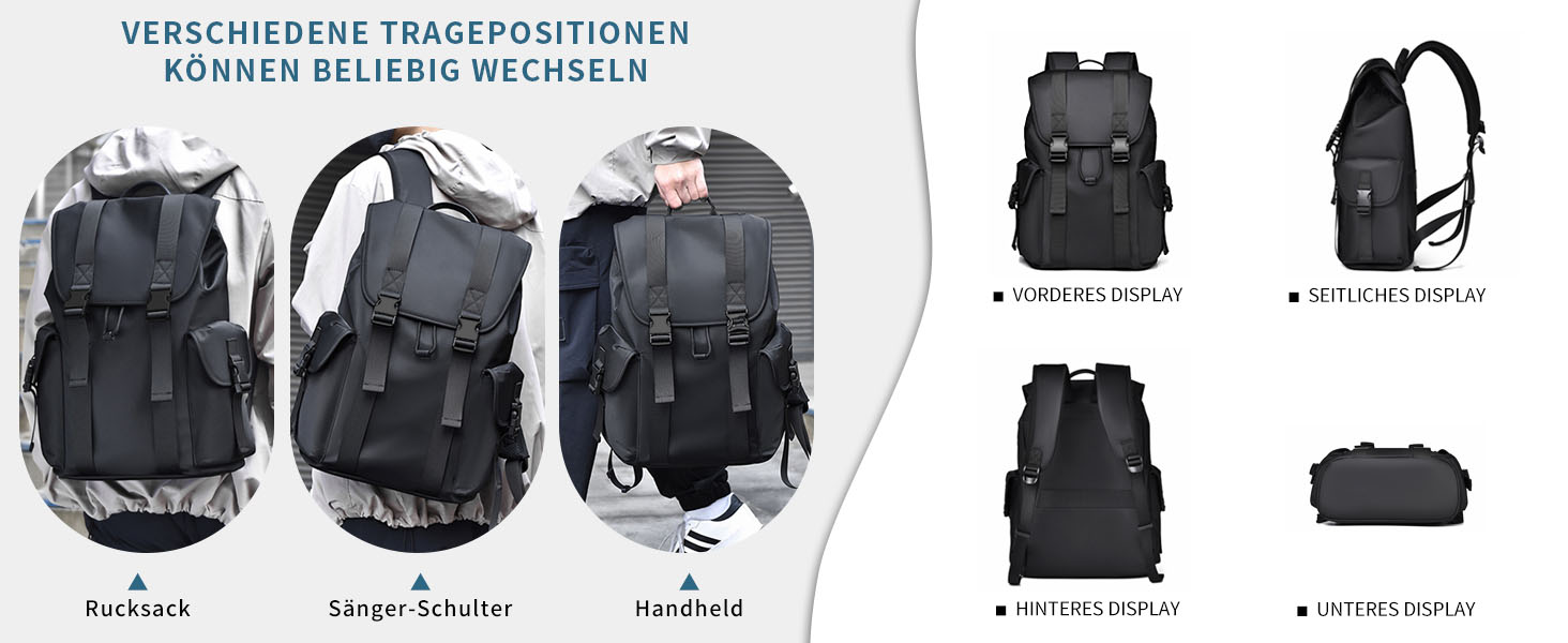 Чоловічий та жіночий рюкзак Vintage 17.3 дюйми, водонепроникний, для ноутбука, школи, подорожей, чорний