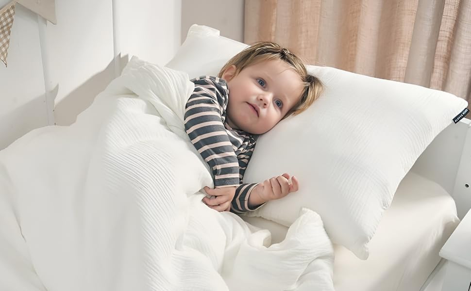 Дитяча постільна бджільня Kinderbettwäsche 100x135 2 шт. | ОekoTex сертифікована, для алергіків | Набір постільної білизни з мусліну Kinderbettwäsche з 1 простирадлом 135x100 та 1 наволочкою 40x60 | (100 см x 135 см, Білий)