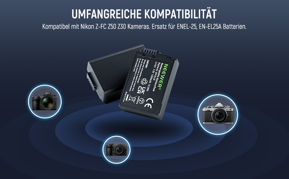 Запасний акумулятор NEEWER EN-EL25 та USB зарядний пристрій (2 шт.) 1350mAh, сумісний з Nikon Z30 Z50 ZFC