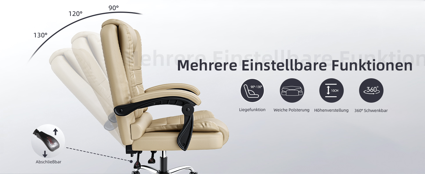 Крісло для офісу та дому Naspiro Chefsessel: ергономічне, з високою спинкою, регульоване по висоті, з підлокітниками, функція нахилу, обертове, хакі (без підставки для ніг)