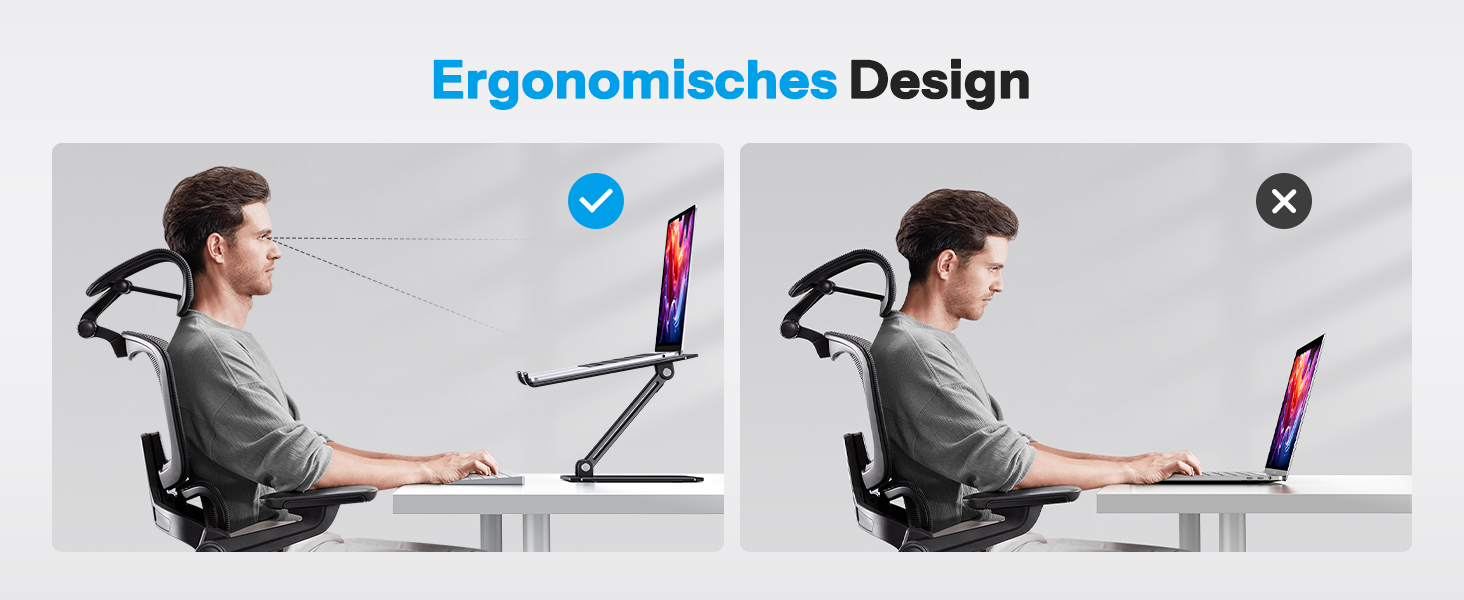 Підставка для ноутбука OMOTON з алюмінію, регульована по висоті, ергономічна, складна, чорна (11-16 дюймів)