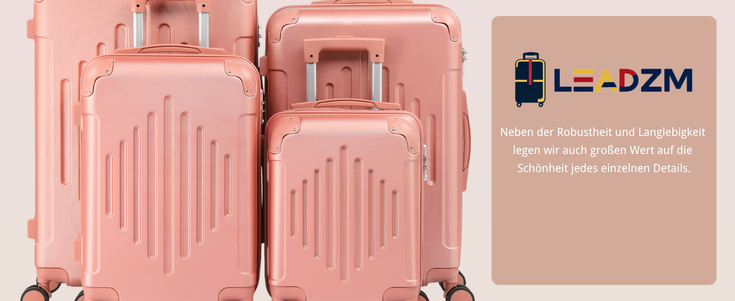 Набір валіз LEADZM 4 шт. з ABS, жорсткий корпус, телескопічна ручка, ручна поклажа (Рожеве золото)