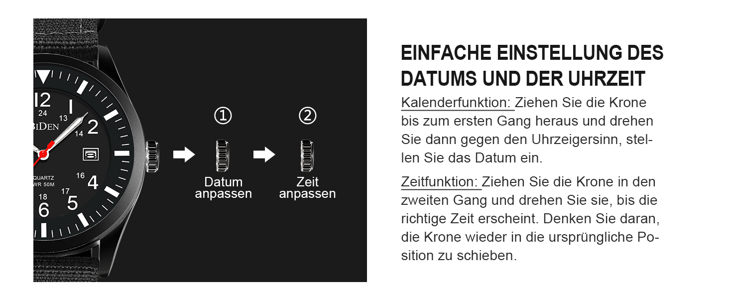 HANPOSH Чоловічий годинник Military, тактичний годинник для армії, кварцовий годинник з датою, водонепроникний 3ATM, чорний