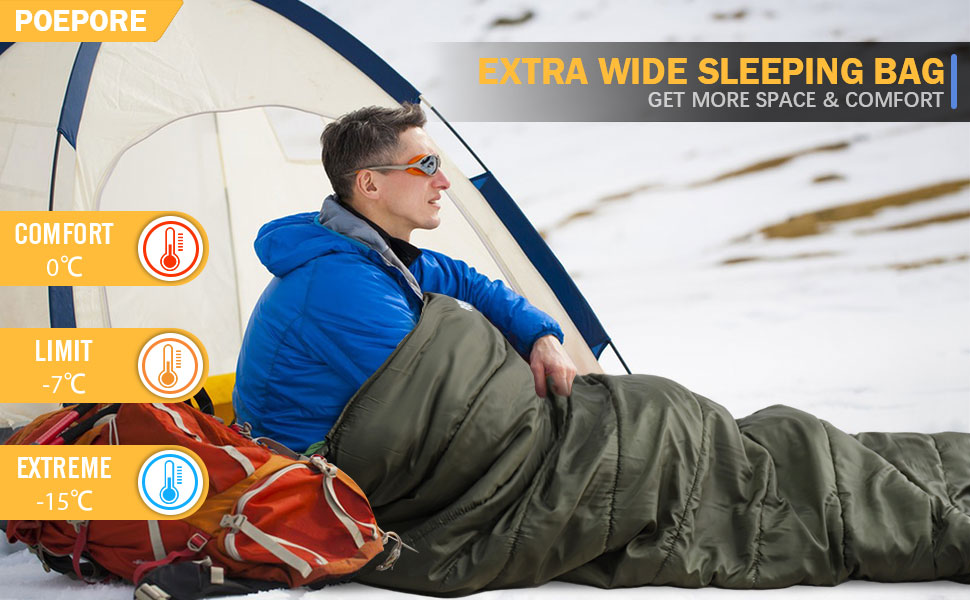 Сплячий мішок Outdoor Winter для дорослих, Extra Wide, 3-4 сезони, XXL, теплий бавовняний фланелевий спальний мішок для кемпінгу, піших прогулянок, пригод, 230*100 см, 0°C