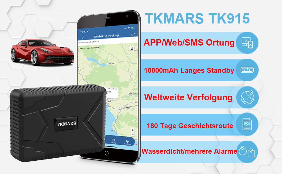 GPS трекер для авто TKMARS 4G, акумулятор 20000mAh, магнітний, водонепроникний IP67, тривала автономна робота, велика дальність, кілька режимів сигналізації, без абонплати, безкоштовний додаток TK918