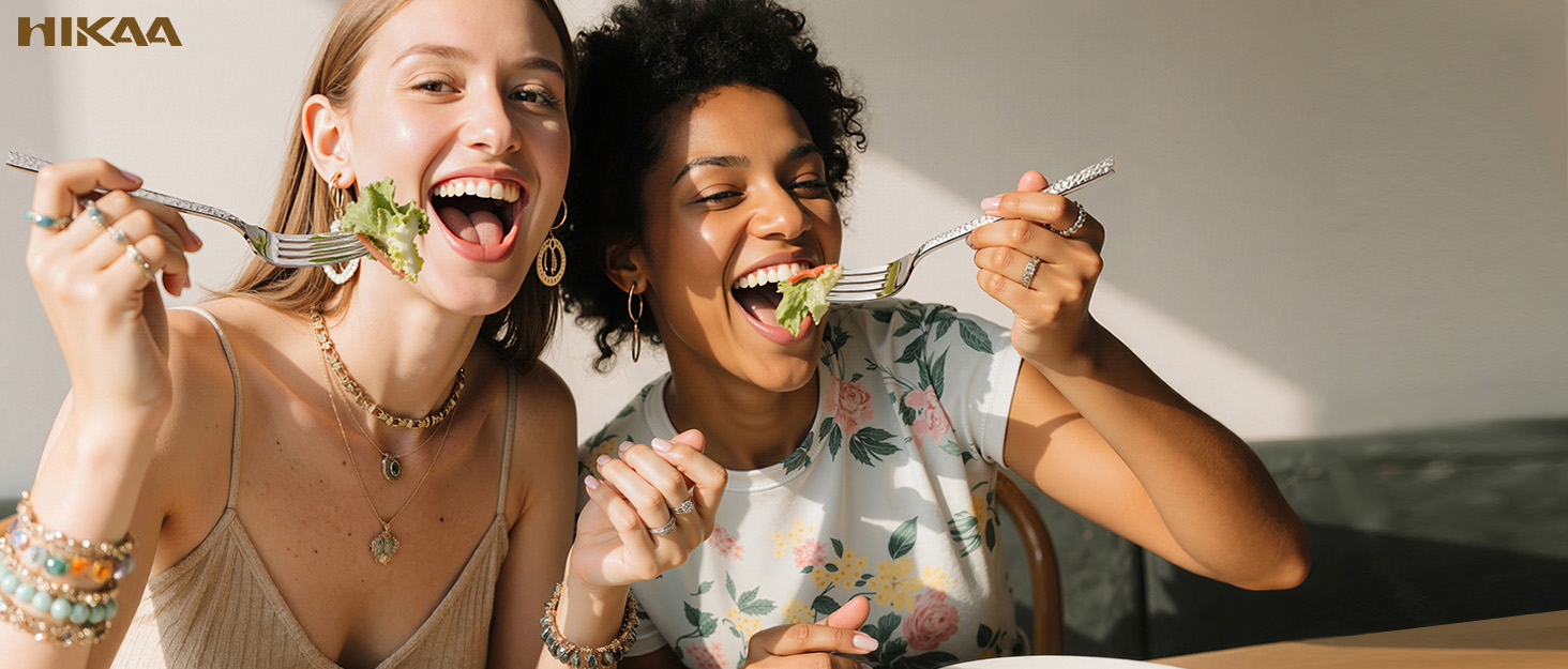 HIKAA Набір столових приборів 20 предметів, нержавіюча сталь, для 4 осіб, набір столових приборів для кухні, високоглянцевий, набір з виделок, ложок та ножів, придатний для миття в посудомийній машині (сріблястий)