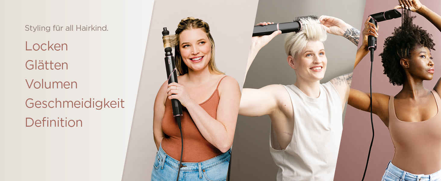 Фен Shark FlexStyle Multi: 3-в-1 для догляду за волоссям, Auto-Wrap, без пошкодження, для всіх типів волосся (чорний/рожеве золото)