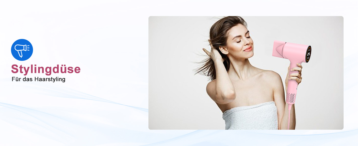 Фен для волосся з плазмою та безщітковим мотором 110 000 об/хв, швидке сушіння, тихий, з магнітною насадкою, для дому та подорожей (Темний, Рожевий)