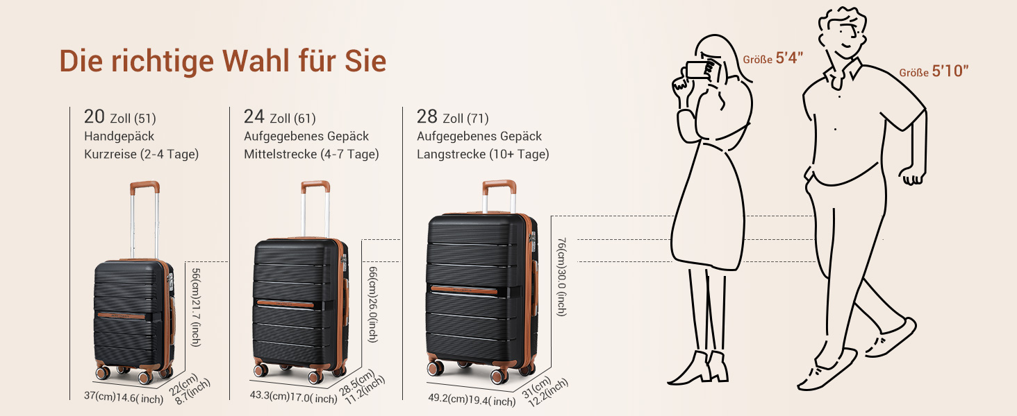 Чемодан туристичний British Traveller середнього розміру, 66 * 43.3 * 28.5 см, з TSA-замком, 8 коліс, з жорстким корпусом з PP, бежевий (чорний)
