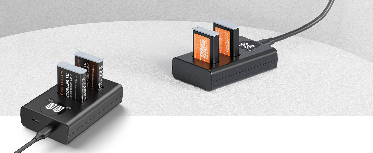 Запасний акумулятор K&F CONCEPT NB-13L (2 шт.) з LCD-зарядним пристроєм для Canon EOS G7X3/G7X2/G9X/G5X/SX720HS