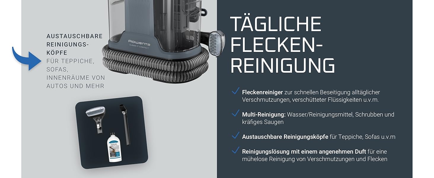 Rowenta Clean It - портативний відпарювач для килимів, 750 Вт, зелений/чорний, IN5020F0. Знімний бак 2.3 л, 5 насадок