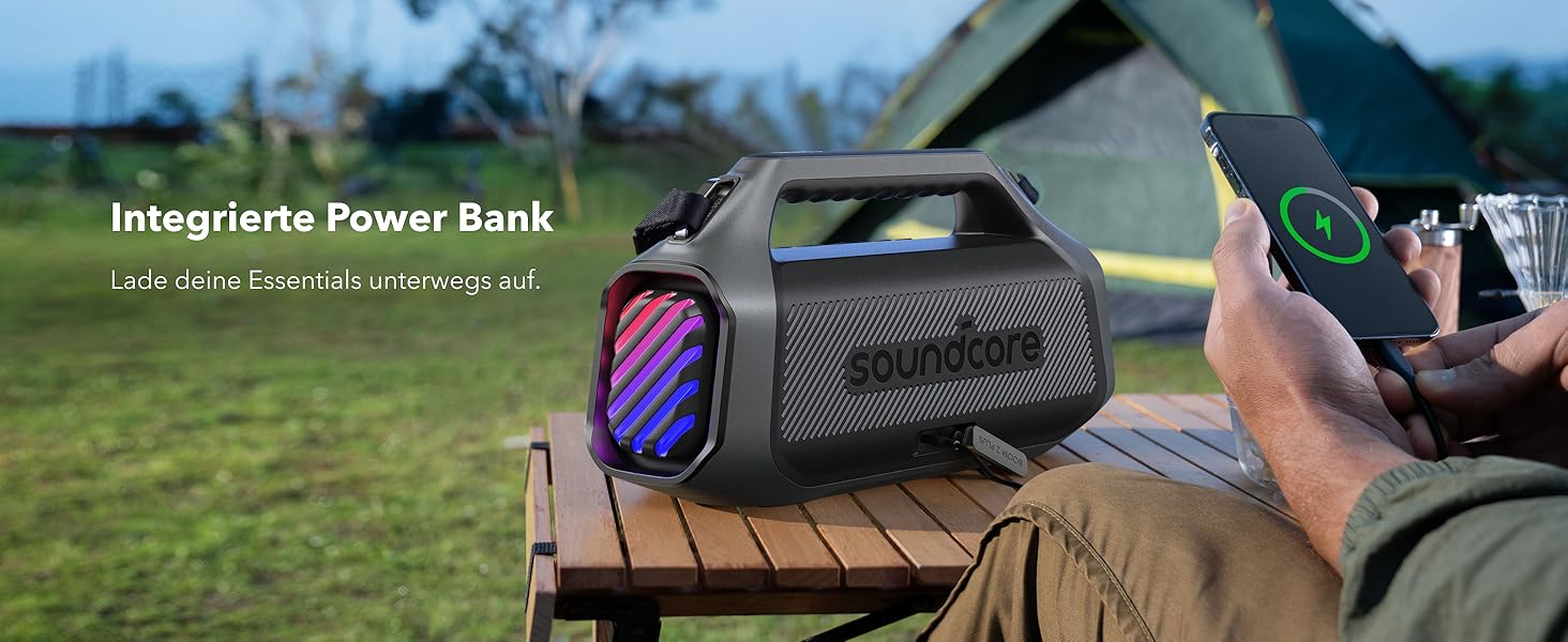 Soundcore Boom 2 Plus: Портативна Bluetooth колонка з RGB-підсвічуванням, 140W, IPX7, Power Bank, чорний