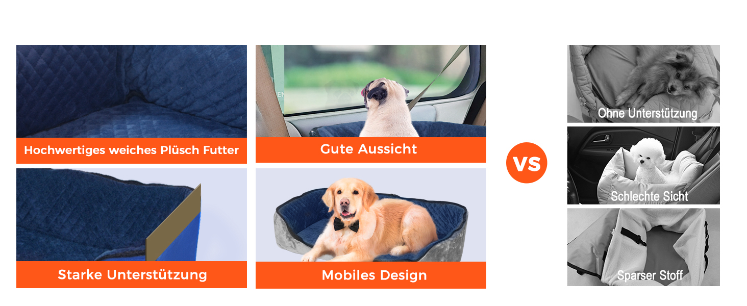 Stable Multi-Pet Car Seat Booster with Safety Belt for Medium Dogs - Washable & Reinforced Dog Basket for Rear Seat (Blue, M)