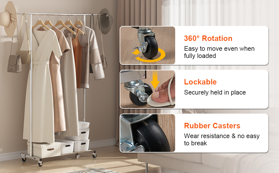 VEVOR Clothes Rack Coat Rack 1 Clothes Rod, Durable Clothes Rack Black 400 x 1010 x 1510 mm Clothes Rack for Bedroom, Laundry Room, Dressing Room, Entrance, etc. (1 Rod, 54.3
