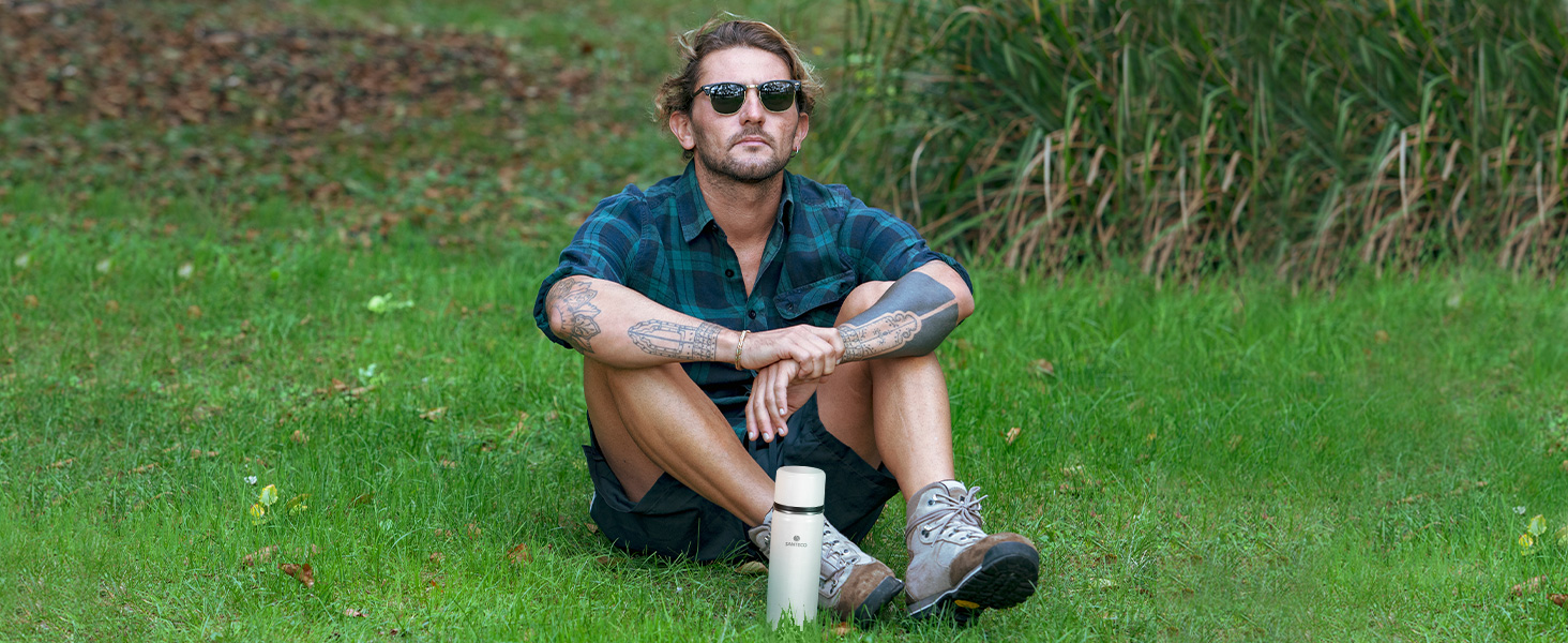 Термос з нержавіючої сталі SANTECO 1л/500мл, ізотермос з кришкою-чашкою, для дітей, спорту, без BPA, 24 години холод, 12 годин тепло, чорний