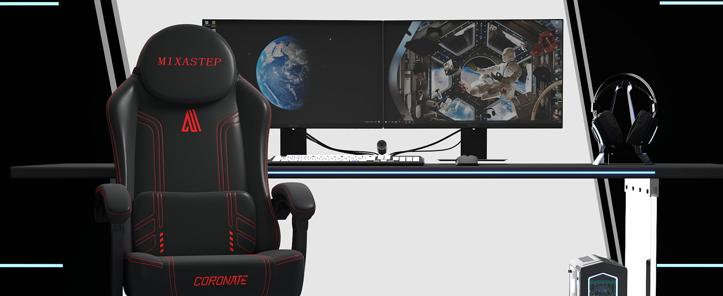 Ігровий стілець Ergonormic з регульованою спинкою та поворотом 360° - офісний стілець для дорослих/підлітків до 150 кг, тканинний червоний для дому/ігор