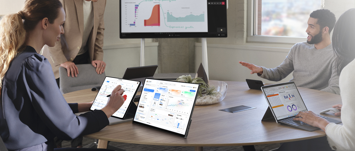 Портативний монітор 15.6' FHD IPS з динаміками та підставкою, ультратонкий додатковий екран для ноутбука/ПК/Mac - USB-C & HDMI, з захисним чохлом, матовий чорний 15.6