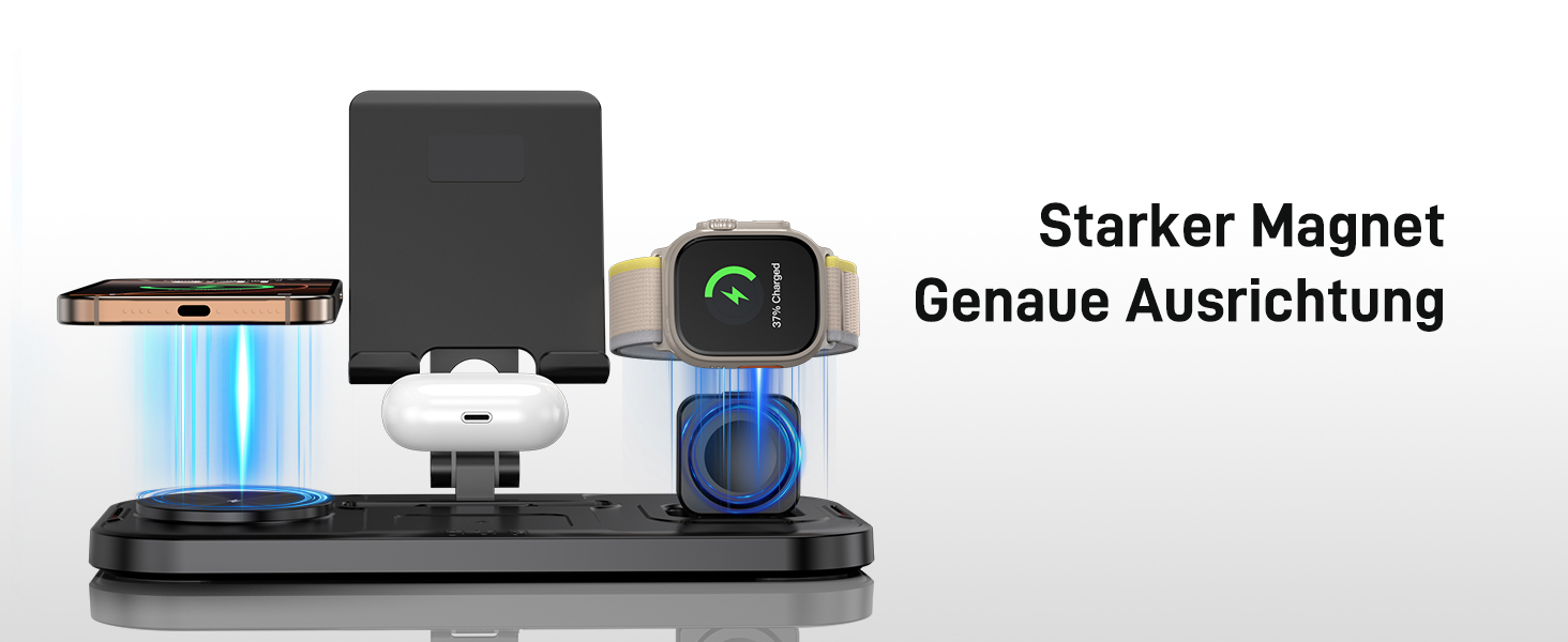 Бездротова зарядка 4-в-1 для Apple iPhone, Apple Watch, AirPods та iPad, з кабелями, чорний