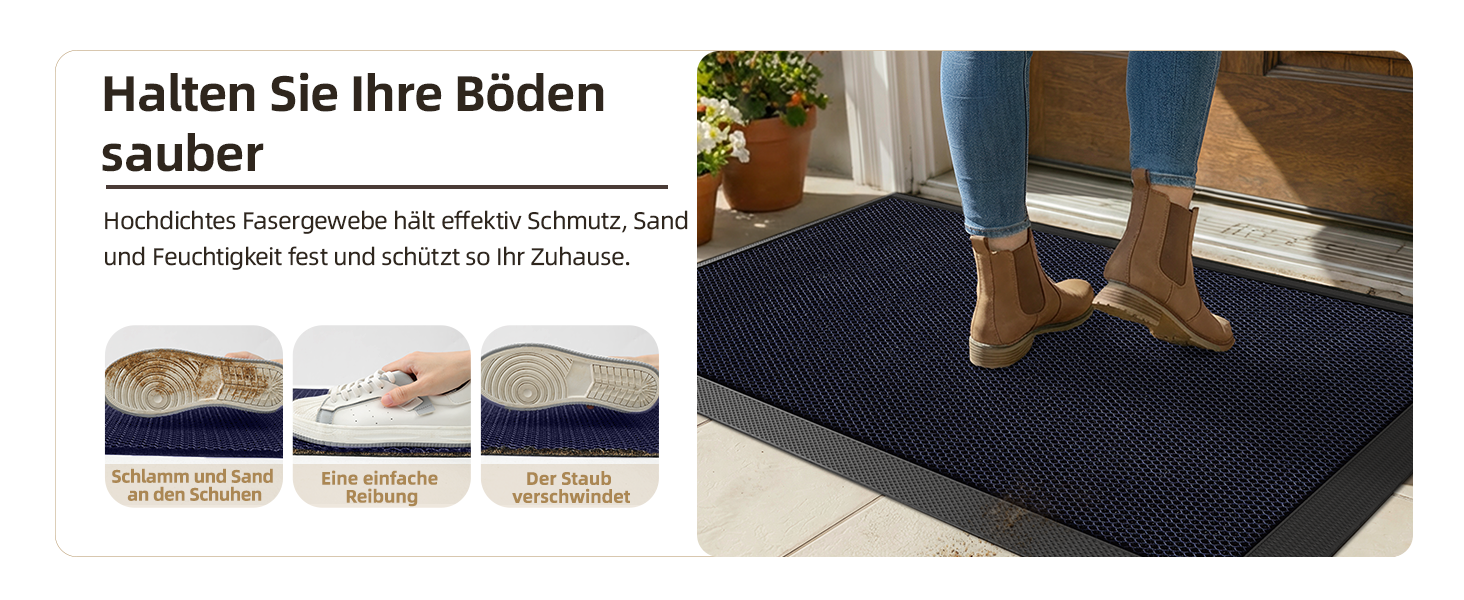 Килимок для дому та вулиці COLOR&GEOMETRY 76x43 см, грязестійкий, антиковзаючий, легко миється, для входу, сірий (80x120 см, синій)