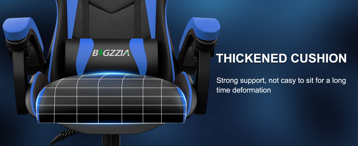 Геймерське крісло Bigzzia Ergonomisch з підтримкою попереку та голови, Bluetooth, блакитне, для підлітків та дорослих