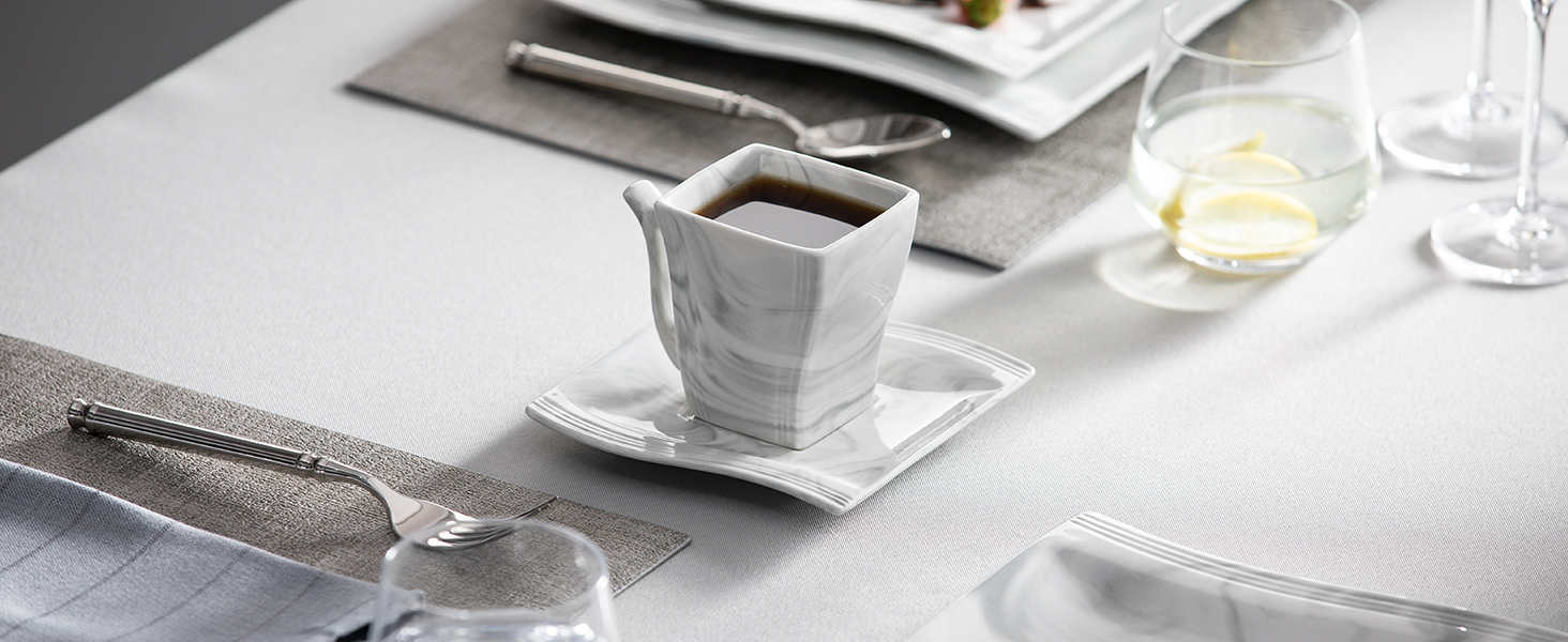 MALACASA Flora 30-Piece Marble Porcelain Dinnerware Set - Grey