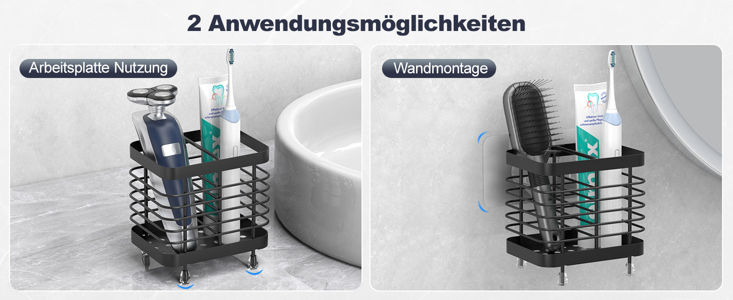 Підставка для зубних щіток Luxspire, електрична, з нержавіючої сталі, настінна без свердління, чорна, 2 слоти