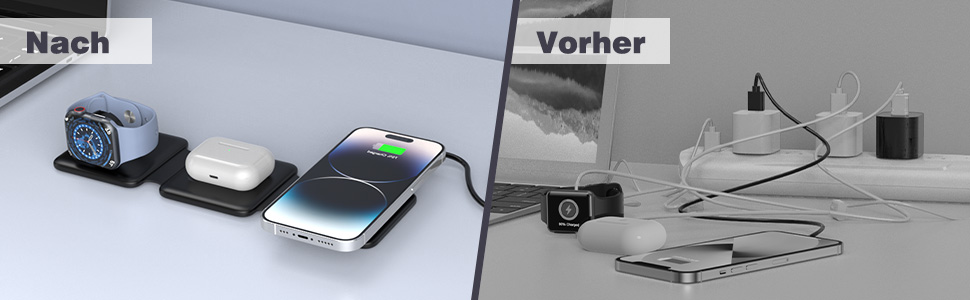 Зарядна станція MagSafe для iPhone: бездротовий зарядний пристрій 3-в-1, сумісний з iPhone 16/15/14/13/12 Pro Max Plus, iWatch, чорний