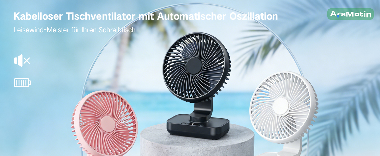 Портативний вентилятор настільний з акумулятором, тихий (30 дБ), 4 швидкості, LED дисплей, USB-C, знімний, для дому та офісу