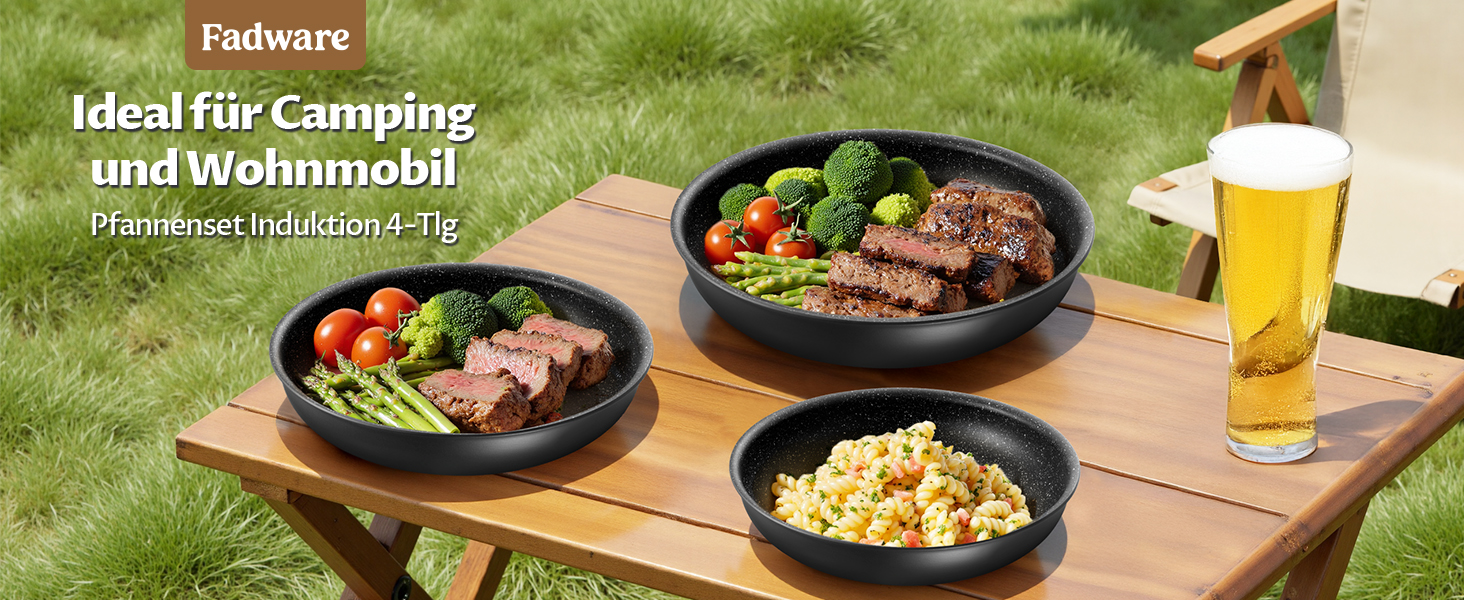 Набір сковорідок Fadware Induktion: антипригарне покриття, 20/24/28 см, знімний ручка, для всіх плит, PFOA/PFAS-free, для духовки, легке миття, для кемпінгу