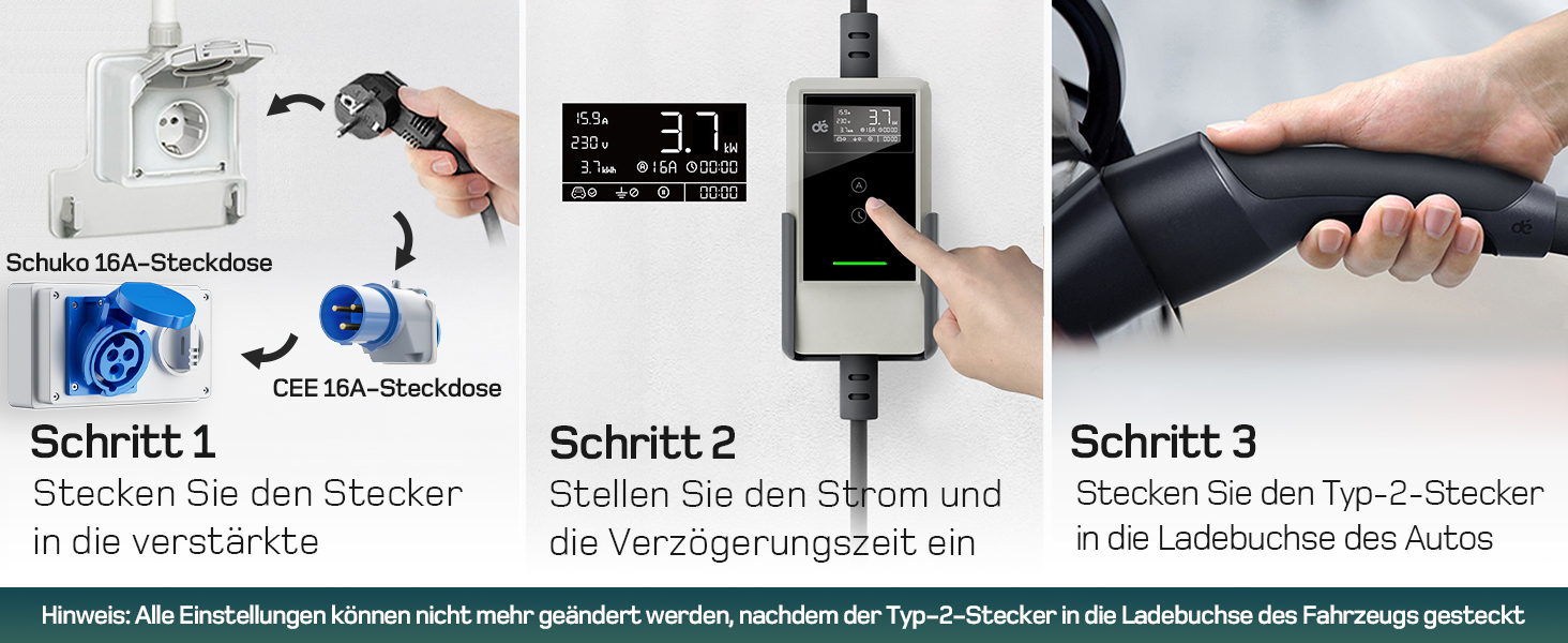 Кабель зарядки для електромобіля тип 2 Schuko 3,7kW (6-16A, 1-фазний) з LCD дисплеєм, 7м, для ID.3/4/5/7, Model Y/3, ENYAQ та інших PHEV/EV