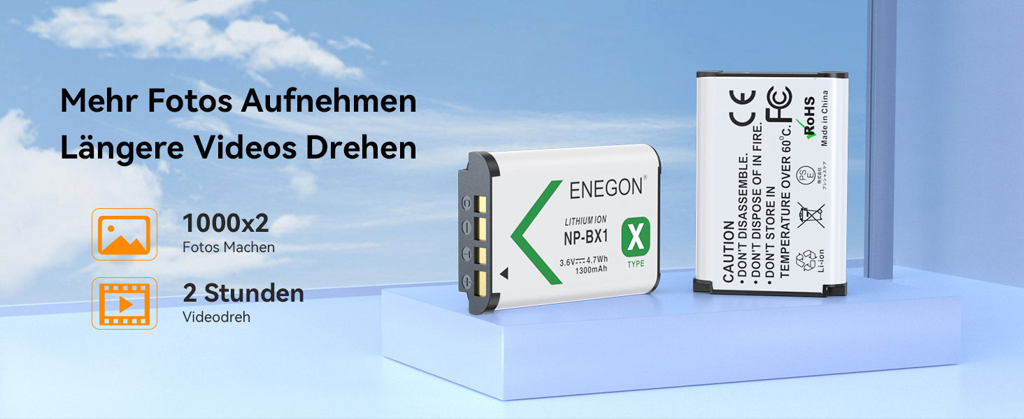 Акумулятор ENEGON NP-BX1 (1300mAh, 2 шт.) з LCD-зарядним пристроєм для Sony NP-BX1, ZV-1, Cyber-Shot DSC-RX100 (усі моделі) та HDR-CX405
